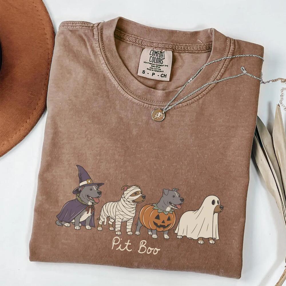 Halloween Pitbull Shirt, Spooky Pitbull Ghost Dog Shirt, Pit Boo  Tee